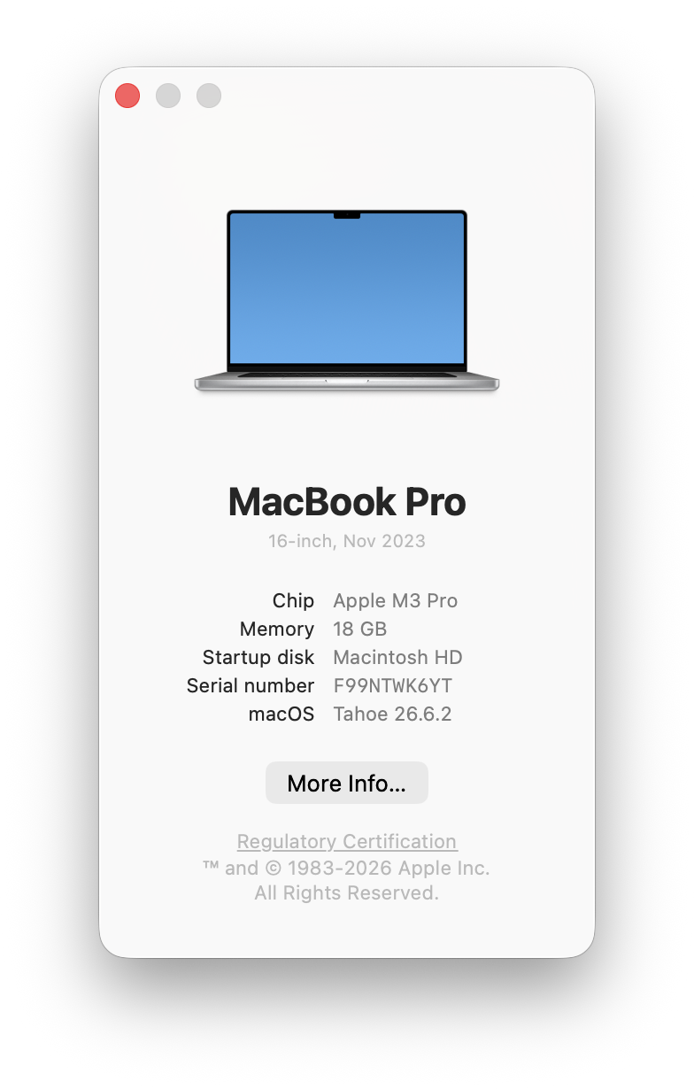 About This Mac window showing Mac model, Apple silicon chip and memory